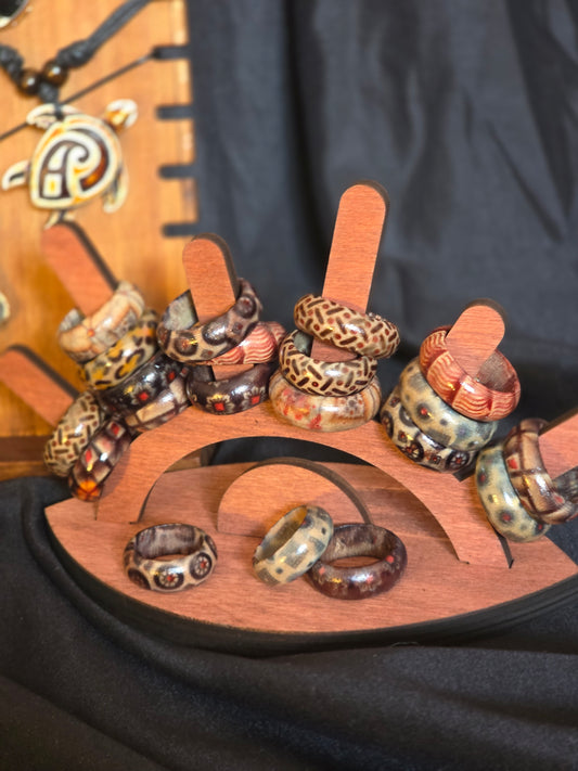 Tribal animal print design wooden fashion rings